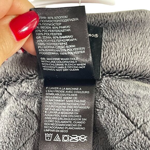 The North Face Gray Long Jacket Sz M Turtleneck Quilted Fleece Lined Zip Pockets - Picture 11 of 13